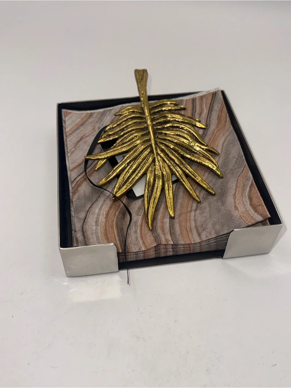 Michael Aram Palm Napkin Holder Antique Gold Designer Table Decor